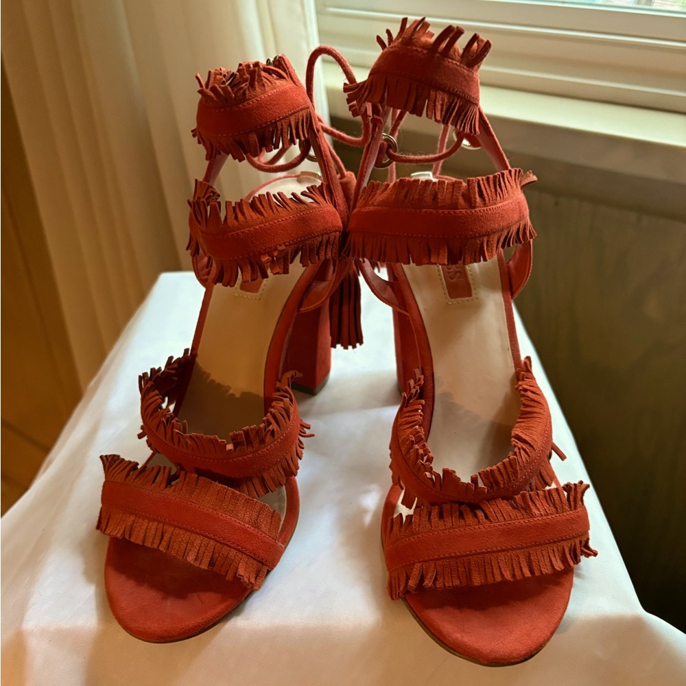 Guess orange suede ankle tied sandals